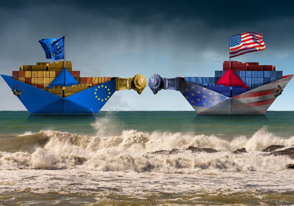 Trade-war-between-the-US-and-the-EU-two-cargo-ships-with-flags-of-the-US-and-the-EU-1