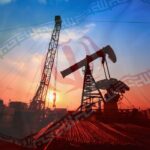 Iran flag hovering over oil facility